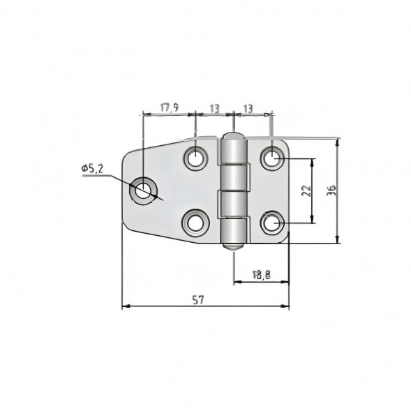 Петля неразъемная SUNFINE с накладкой 59x40x2 мм, асимметричная