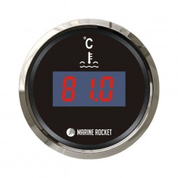 Указатель температуры двигателя цифровой 25-120 гр., черный циферблат, нержавеющий ободок, д. 52 мм, Marine Rocket