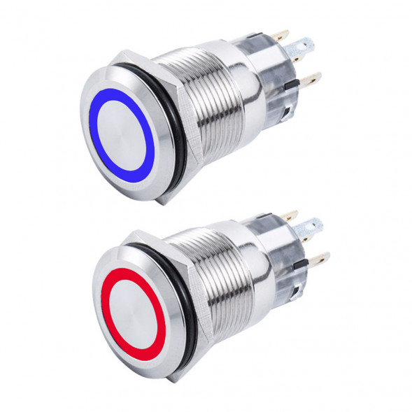 Переключатель кнопочный Skipper 12В/5А С фиксацией, ON-OFF, 19мм красный