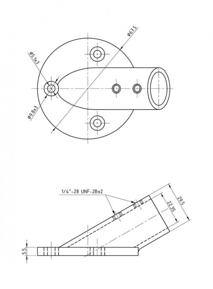 Основание стойки леера 7/8" (22 мм), 30 град, круглое