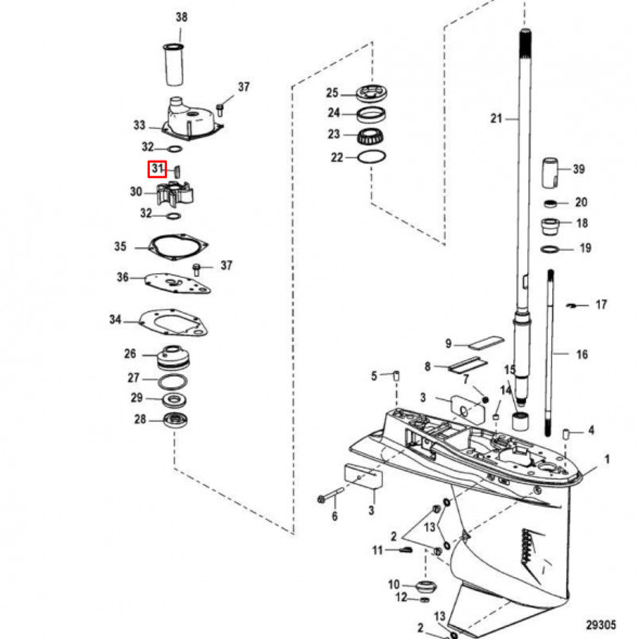 Шпонка крыльчатки MERCURY 40-60 (Quicksilver)