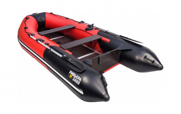 Надувная лодка ПВХ, Ривьера Компакт 3400 СК Комби, красный/черный