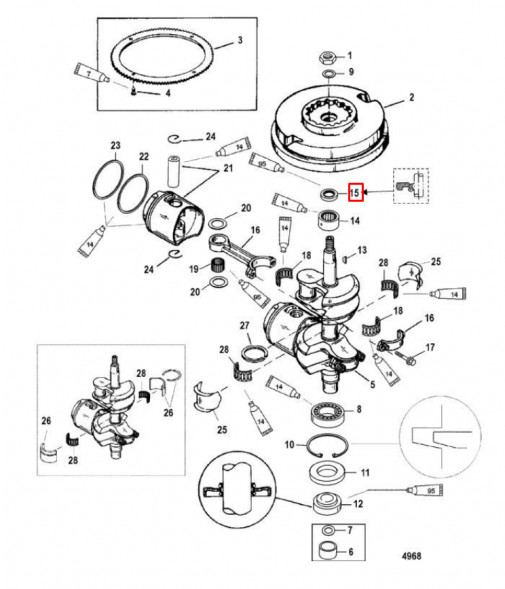 Сальник верх коленвала Mercury 6-15 (26-125671) (PREMARINE)