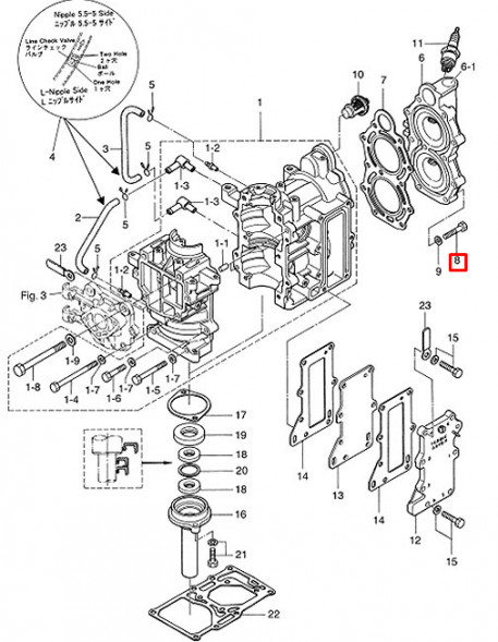 Болт картера Tohatsu 9,8 (YUELANG)(М6х28)