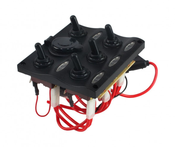 Панель бортового питания 5 переключателей, разъем прикуриватель, индикация