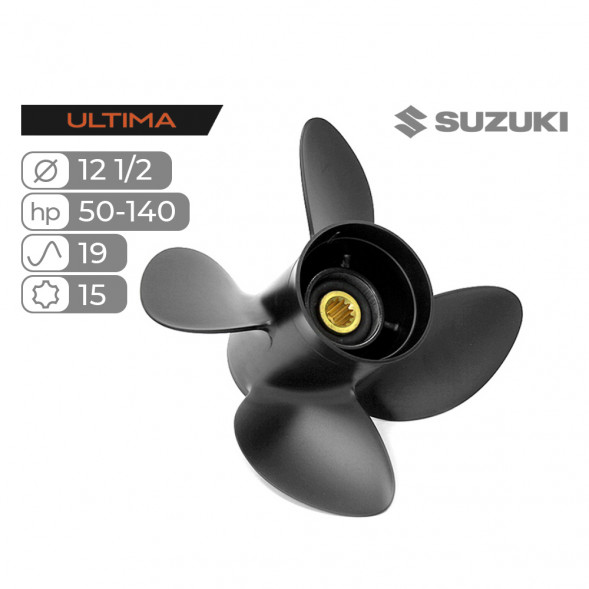Винт гребной  Skipper для Suzuki 50-140HP, диаметр 12 1/2" алюминиевый, лопастей - 4, шаг 19"