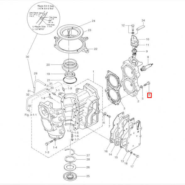 Болт крепление головки цилиндров Tohatsu 9.9-18  (YUELANG)(с шайбой)