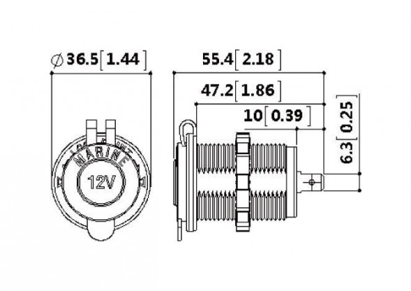 Разъем прикуривателя врезной, чёрный