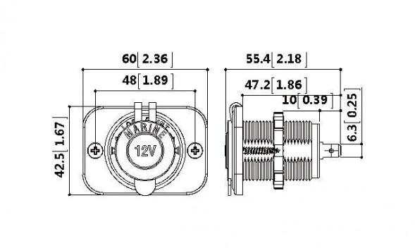 Разъем прикуривателя на панели, врезной, чёрный