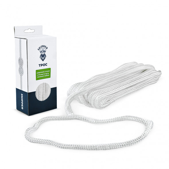 Трос швартовый с огоном Skipper плетеный, 14мм, нейлон 10.67м, белый