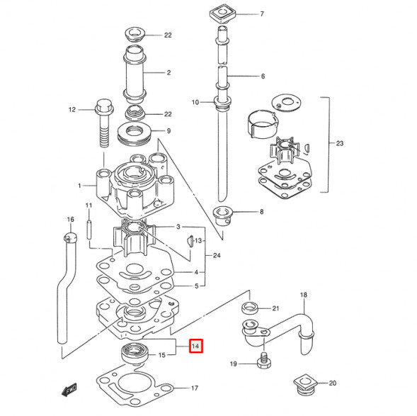 Основание помпы охлаждения Suzuki DT9.9-15, DF9.9-15 (17450-93960; 17450-93921; 17450-93920) (PREMARINE)