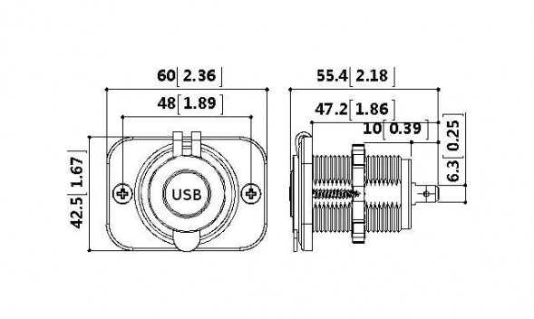 Разъем USB 5В 3.1А на панели