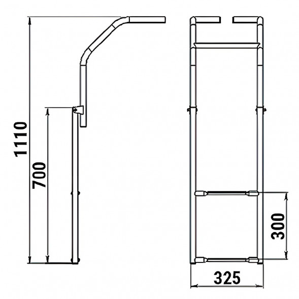 Трап складной для надувных лодок, 2 черных ступени (ширина 325 мм.)