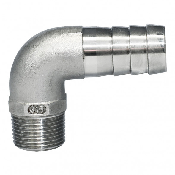 Патрубок угловой под шланг с внутренним диаметром 25 мм "Мореман", наружная резьба 3/4 дюйма