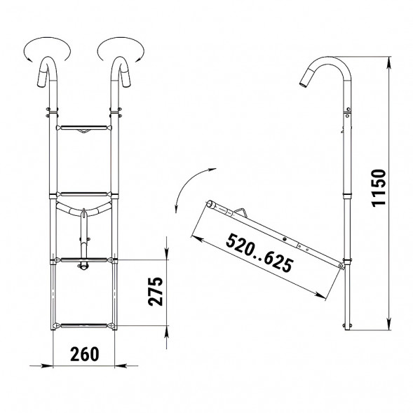 Трап телескопический носовой, 4 белых ступени (ширина 260 мм.)
