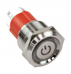 Кнопка с фиксацией, подсветка белая, 12 В, д. 19мм