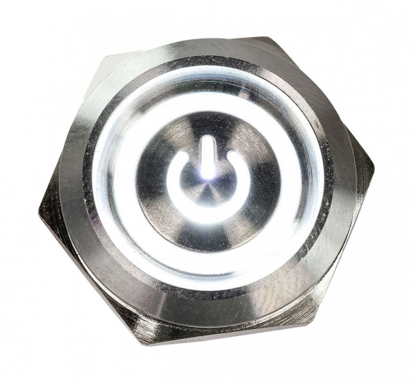 Кнопка с фиксацией, подсветка белая, 12 В, д. 19мм