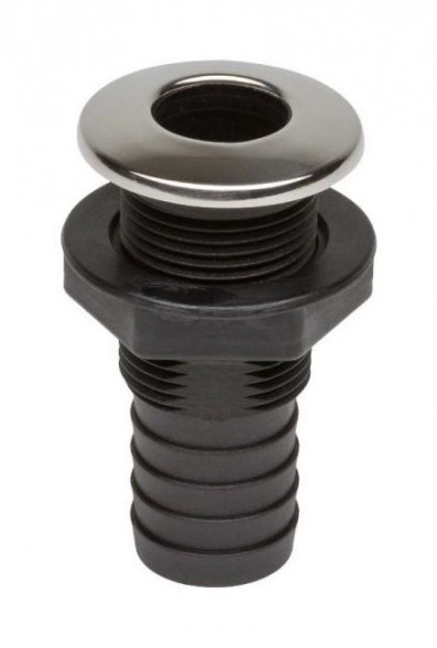 Разъем водосброса пластиковый с крышкой из нержавеющей стали под шланг 30 мм, черный