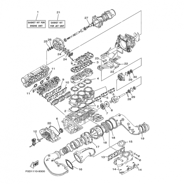 Ремкомплект ДВС гидроцикл Yamaha GP1200 66V-W0001-00 (NE)