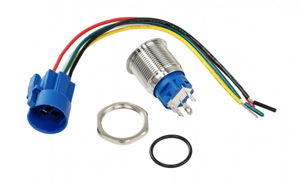 Кнопка без фиксации в комплекте с контактным разъемом, 12/24 В 5А, OFF-(ON) 5P, D22 белая подсветка (упаковка из 50 шт.)