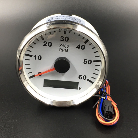 Тахометр 0-6000 об/мин (белый, хромированный ободок)