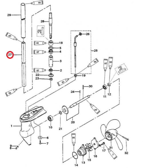 Вал торсионный (верхняя часть) Mercury/Tohatsu 2-3,5 (309-64313-1) (Quicksilver)