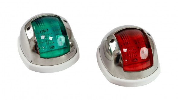 Огни ходовые 89х55 мм комплект (красный, зеленый), LED, нержавеющий корпус