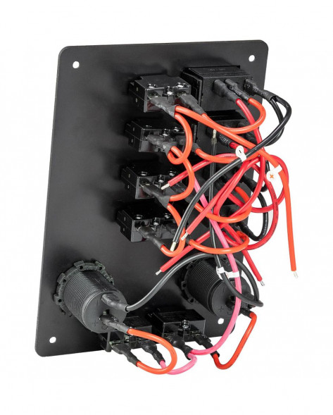 Панель бортового питания, 4 переключателя, 2 разьёма прикуривателя, индикация, автоматы