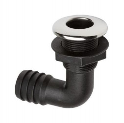 Разъем водосброса угловой пластиковый с крышкой из нержавеющей стали под шланг 32 мм, черный