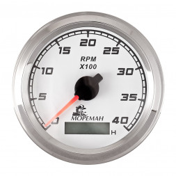 Тахометр со счетчиком моточасов, "Мореман" 4000 об/мин, белый циферблат