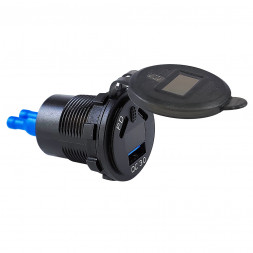 Гнездо зарядное, USB+ 2 Type C +  вольтметр + кнопка включения