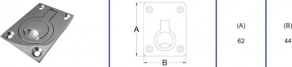 Ручка палубная потайная 62х44 мм, нержавеющая сталь