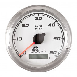 Тахометр со счетчиком моточасов, &quot;Мореман&quot; 6000 об/мин, белый циферблат