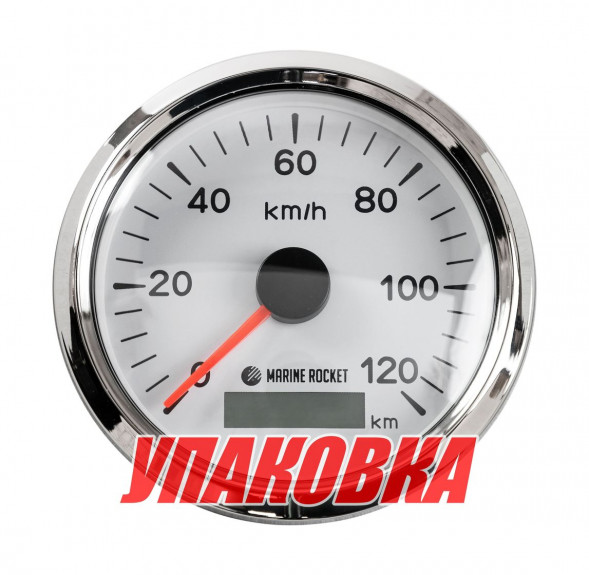 GPS-спидометр аналоговый 0-120 км/ч, белый циферблат, нержавеющий ободок, выносная антенна, д. 85 мм, Marine Rocket (упаковка из 8 шт.)
