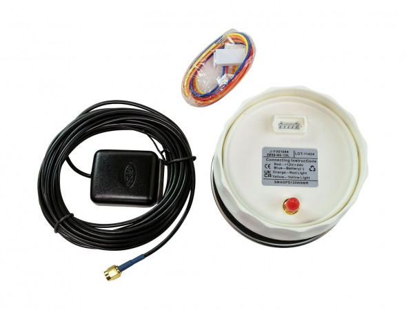 GPS-спидометр аналоговый 0-120 км/ч, белый циферблат, нержавеющий ободок, выносная антенна, д. 85 мм, Marine Rocket (упаковка из 8 шт.)