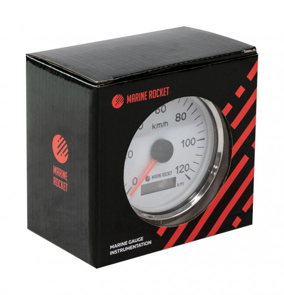 GPS-спидометр аналоговый 0-120 км/ч, белый циферблат, нержавеющий ободок, выносная антенна, д. 85 мм, Marine Rocket (упаковка из 8 шт.)