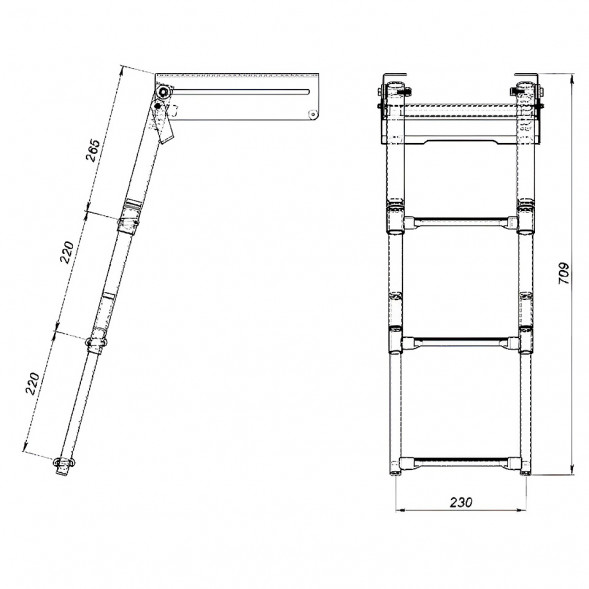 Трап телескопический выдвижной с фиксирующим механизмом, 3 белых ступени (ширина 291 мм.)