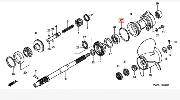 Кольцо уплотнительное обоймы гребного вала Honda BF90-130 (91351-ZW1-B02) (PREMARINE)