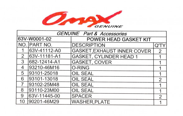 Ремкомплект прокладок блока Yamaha 9.9F/15F, Omax