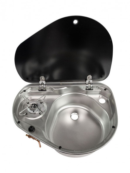 Плита газовая с мойкой правой, стеклянная крышка, Marine Rocket