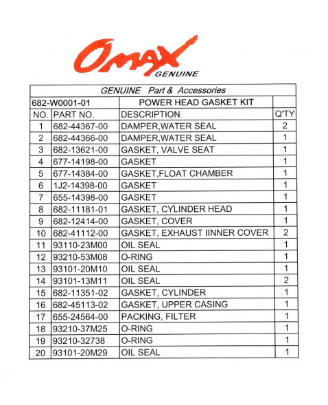 Ремкомплект блока Yamaha 9.9D/15D, Omax