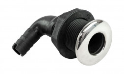 Разъем водосброса угловой пластиковый с крышкой из нержавеющей стали под шланг 16 мм, черный