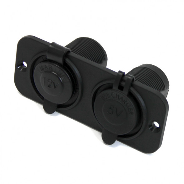 Панель с USB-разъемом 5В/2.4А и прикуривателем, черная