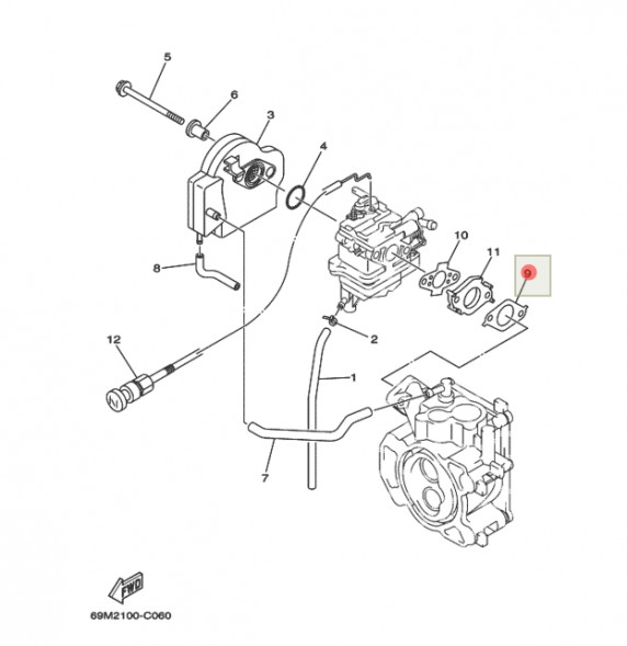 Прокладка карбюратора Yamaha F2-F2,5 (F2.5-01.04.02.08; 69M-E3645-A0-00) (PREMARINE)