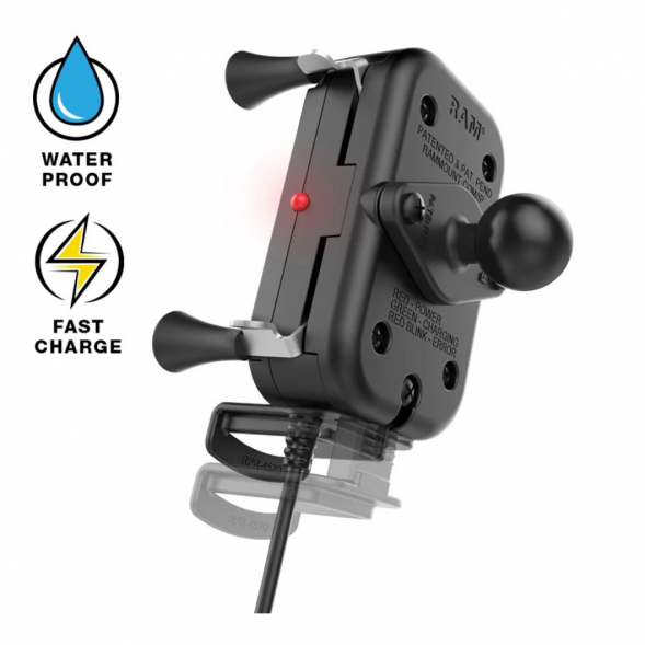 Крепление для телефона RAM Tough-Charge с X-Grip, беспроводная зарядка, струбцина, шар 25 мм