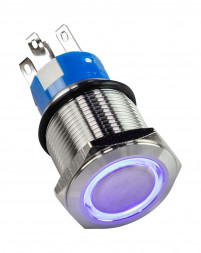 Кнопка без фиксации 12 В 5А, OFF-(ON) 5P, D19 синяя подсветка