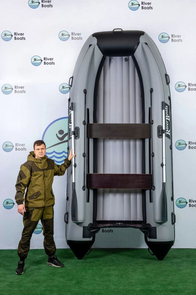 Надувная лодка ПВХ, RiverBoats RB 370 НДНД, ф/б, серо-оранжевый