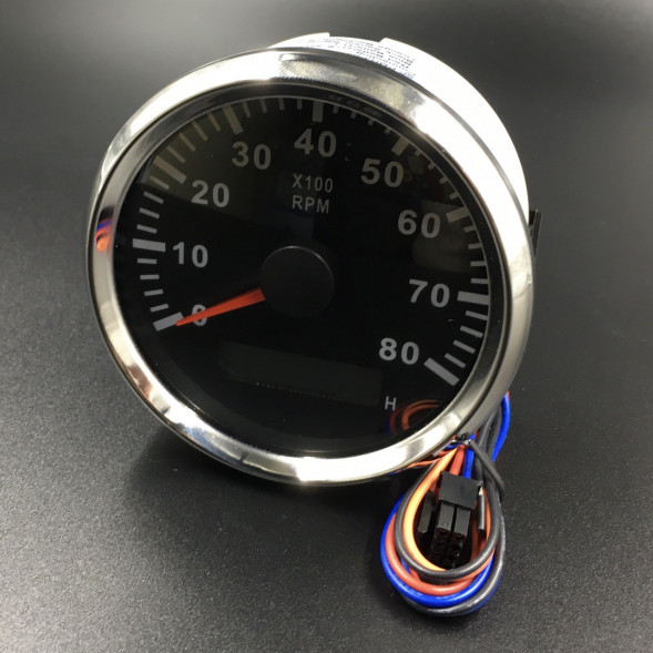 Тахометр 0-8000 об/мин (черный, хромированный ободок)