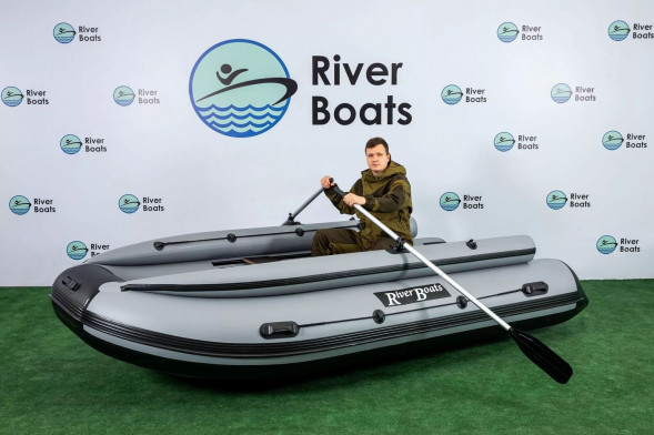 Надувная лодка ПВХ, RiverBoats RB 390 НДНД, ф/б, серо-оранжевый