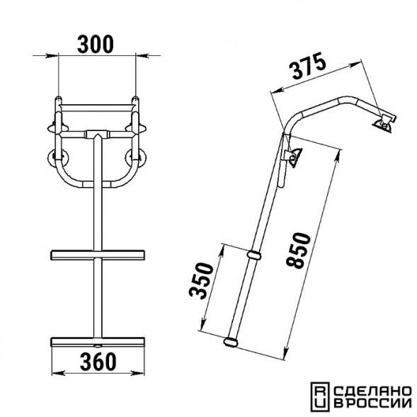 Трап дайверский для НЛ бортовым креплением, 2 серых ступени (ширина 325 мм.)